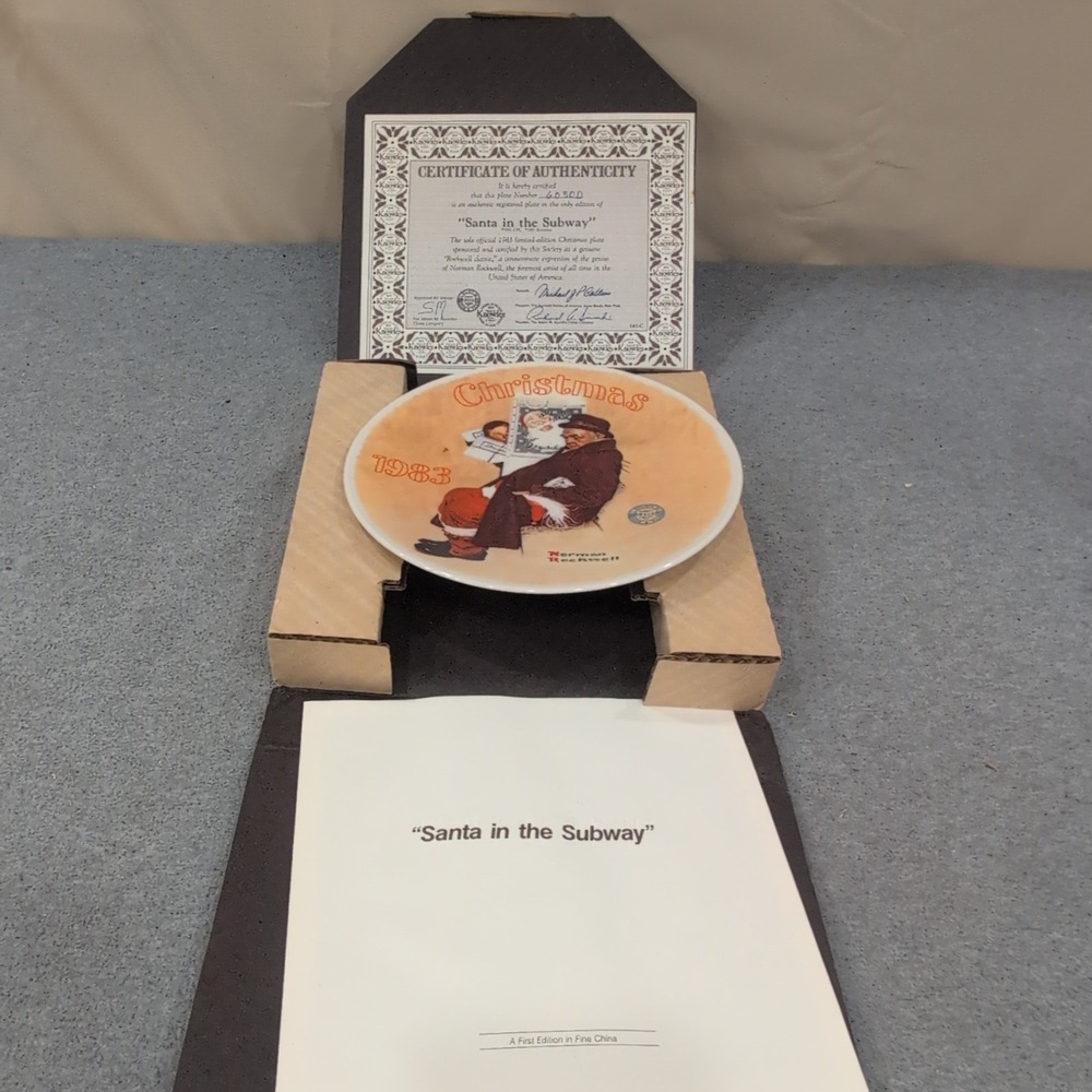 1983 Norman Rockwell Santa in the Subway Christmas Plate Edwin M Knowles - Picture 4 of 8